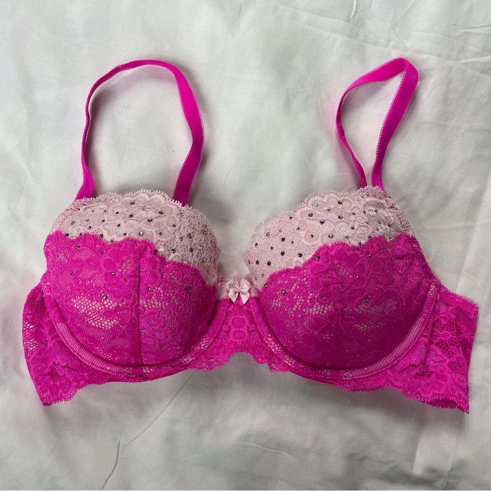 victoria’s secret 36b bejeweled pink bra dream angels lined demo